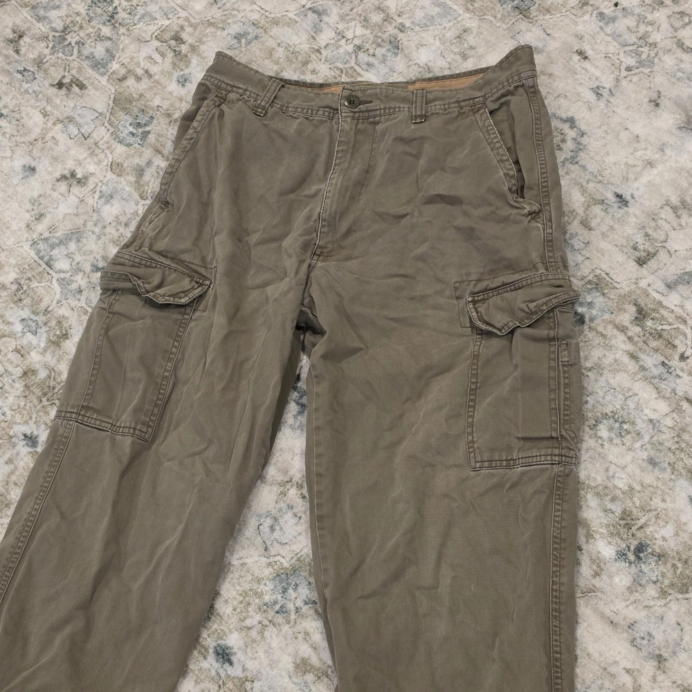 Old Navy Mens Cargo Pants 30x32 Olive Green Cotton Straight Leg Distressed Hem